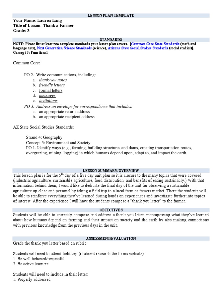 Lesson Plan Template - Thank A Farmer  PDF  Intensive Farming