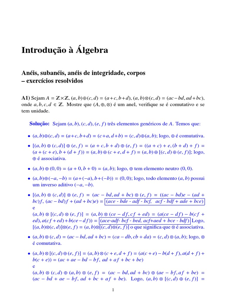 Introd Algebra Exercicios Resolvidos 5 Lenimar N Andrade Anel Matematica Numero Primo