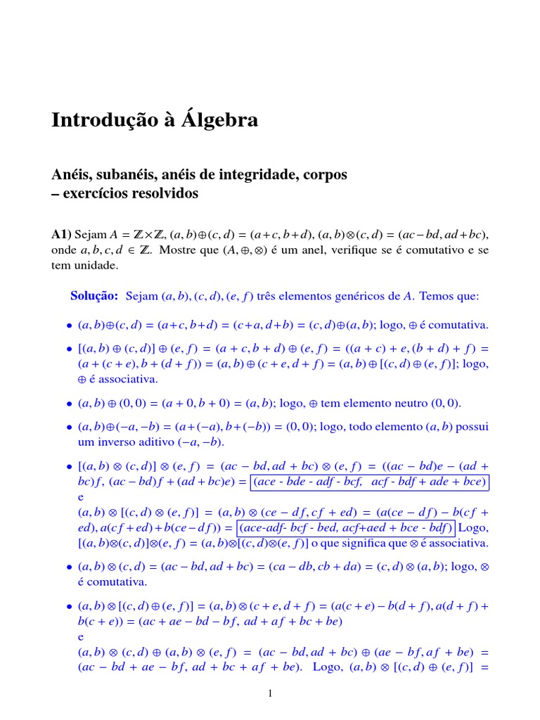 Introd Algebra Exercicios Resolvidos 5 Lenimar N Andrade Anel Matematica Numero Primo