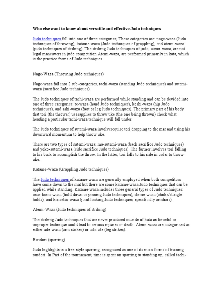 Judo Techniques PDF Judo Mixed Martial Arts