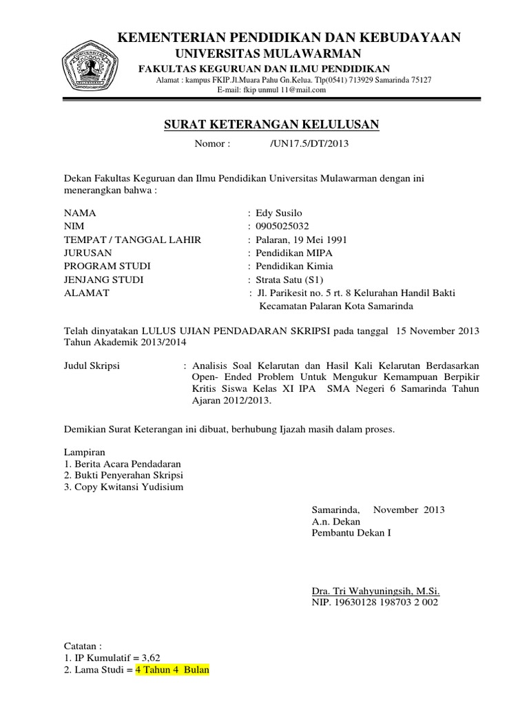 Surat Keterangan Lulus Pdf