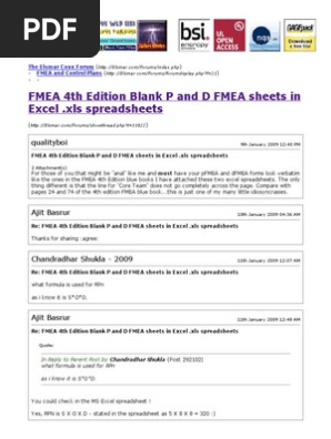 FMEA 4th Edition Blank P and D FMEA Sheets in Excel