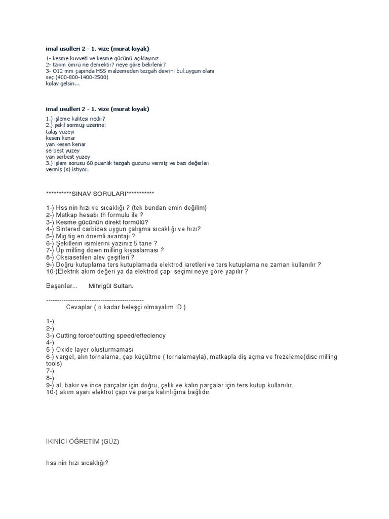 İmal 2 | PDF