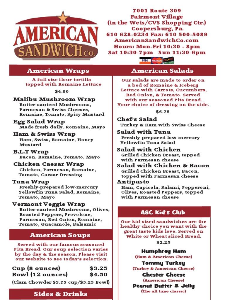 American Sandwich Co. Menu Salad Food And Drink Free 30day Trial Scribd