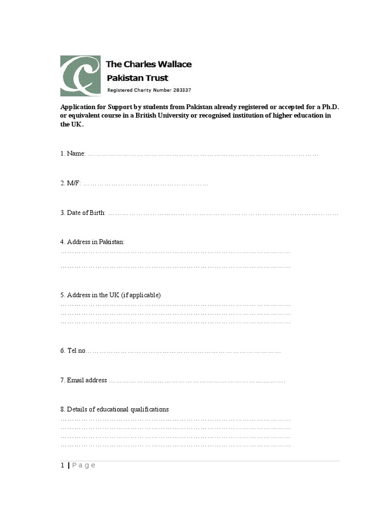 Ph.D. Support Application for Pakistani Students | PDF