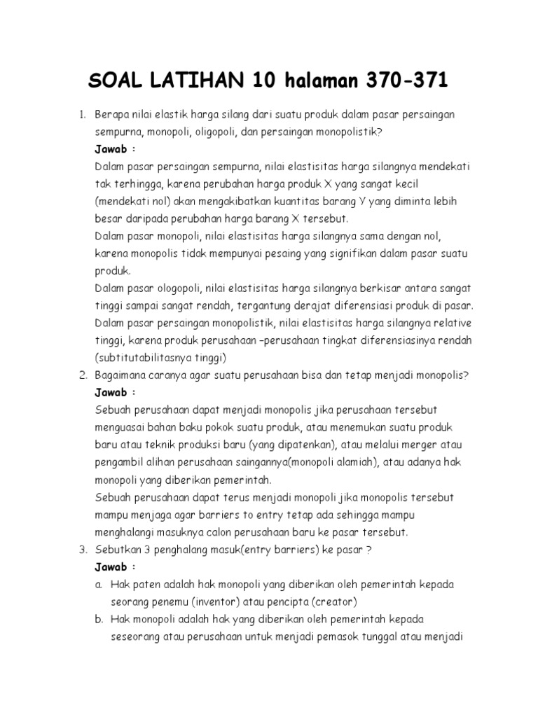Soal Latihan 10 Ekonomi Manajerial