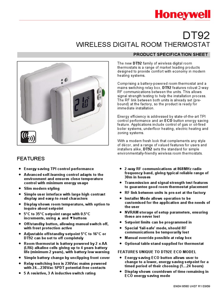 Termostat Honeywell DT92A1004 | PDF