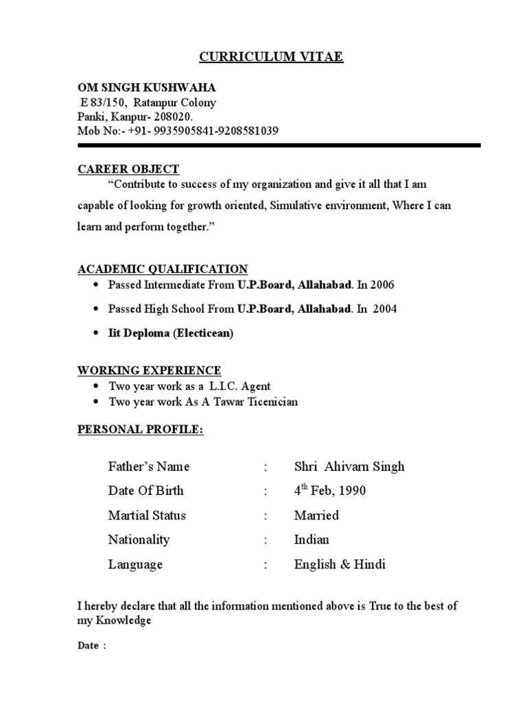 CV of Om Singh Kushwaha | PDF