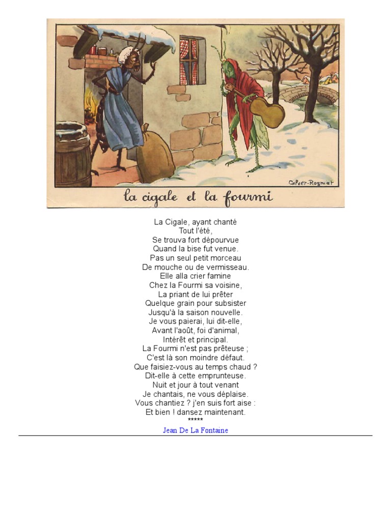 La Cigale Et La Fourmi Texte à Imprimer La Cigale & La Fourmi | PDF