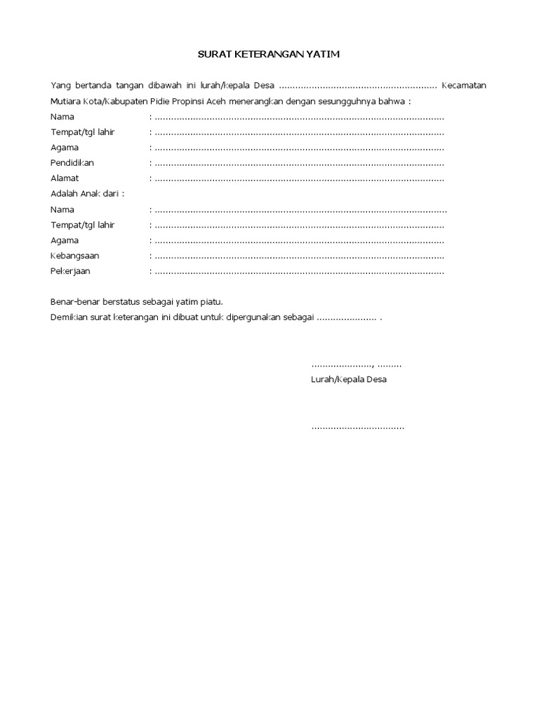 Contoh Surat Keterangan Anak Yatim