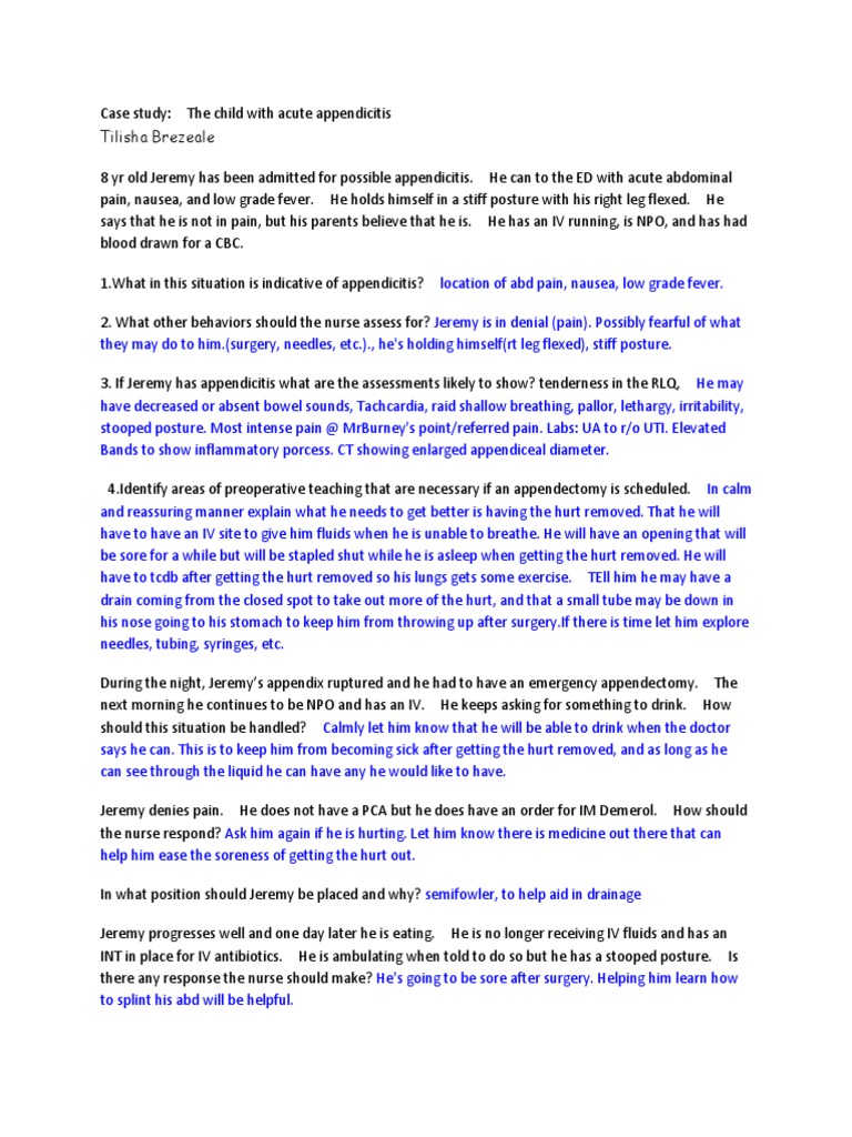 Case Study Appendicitis PDF Pain Clinical Medicine