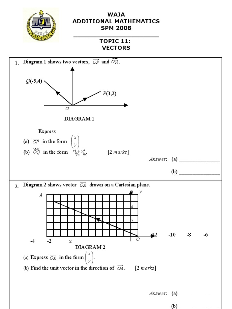 Grade 11 Vectors: SPM 2008 Solutions | PDF | Linear Algebra | Teaching ...
