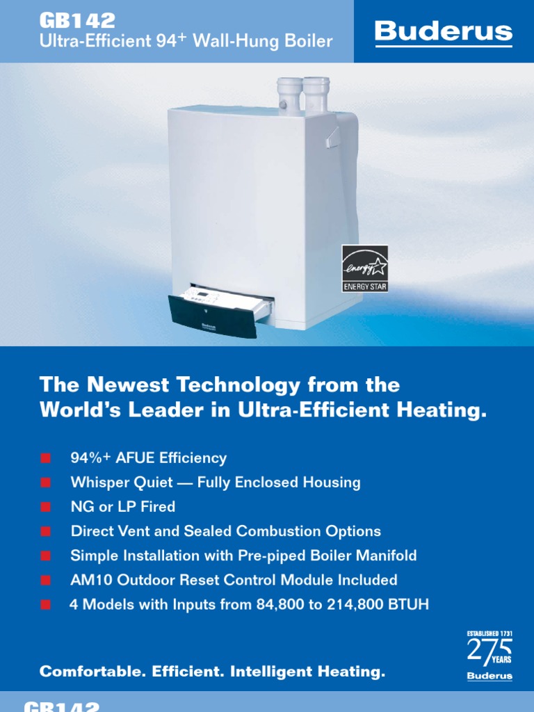 Buderus GB142 Ultra Efficient Hot Water Boiler Brochure Hvac Boiler