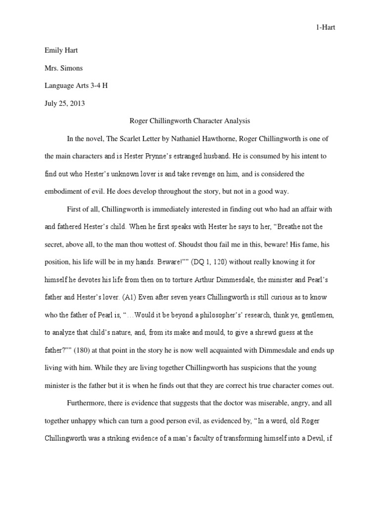 Roger Chillingworth Character Analysis The Scarlet Letter