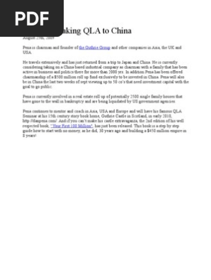 Dan Pena Taking QLA to China