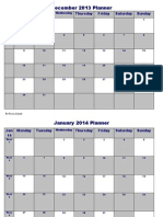 December 2013 Planner: Monday Tuesday Thursday Friday Saturday Sunday
