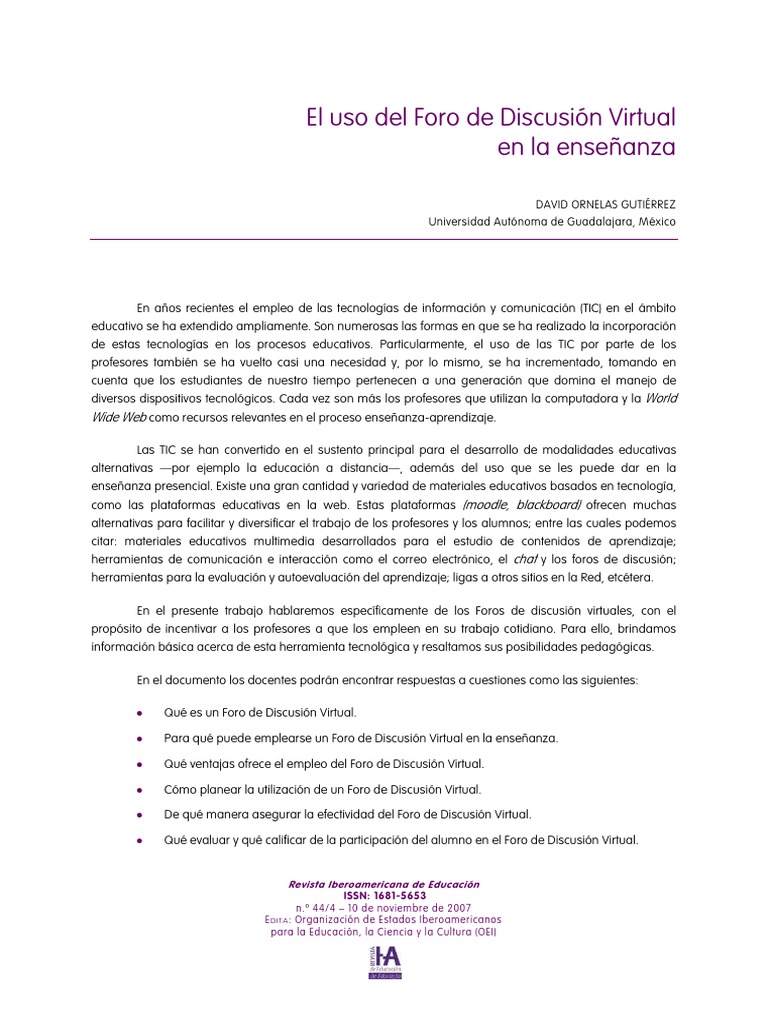 Uso del Foro de Discusión Virtual en Educación | PDF | Crecimiento ...