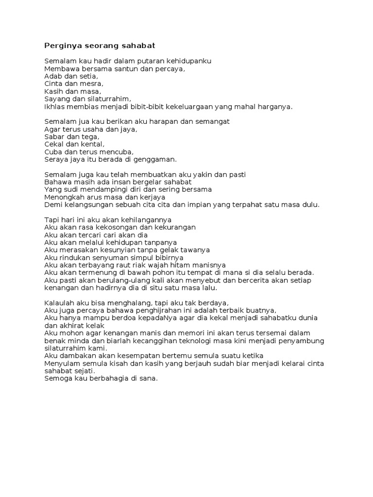 Sajak Perginya Seorang Sahabat
