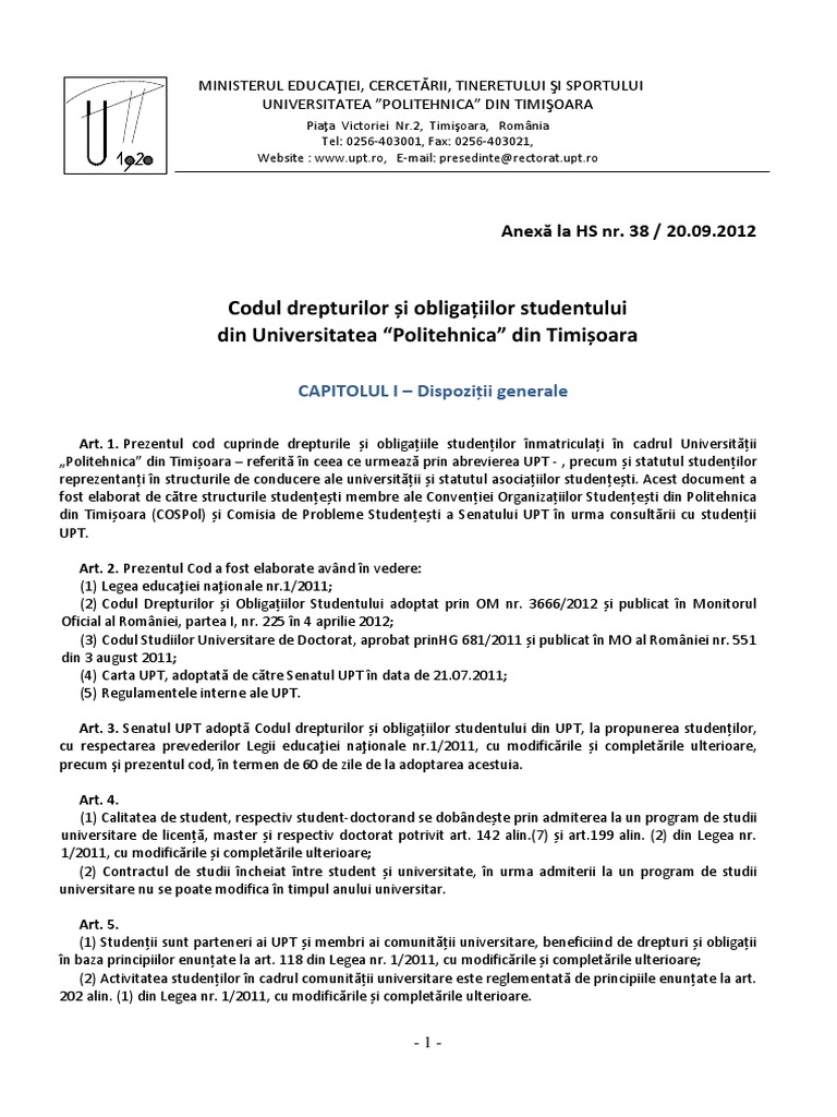 Statutul Studentului Din Upt