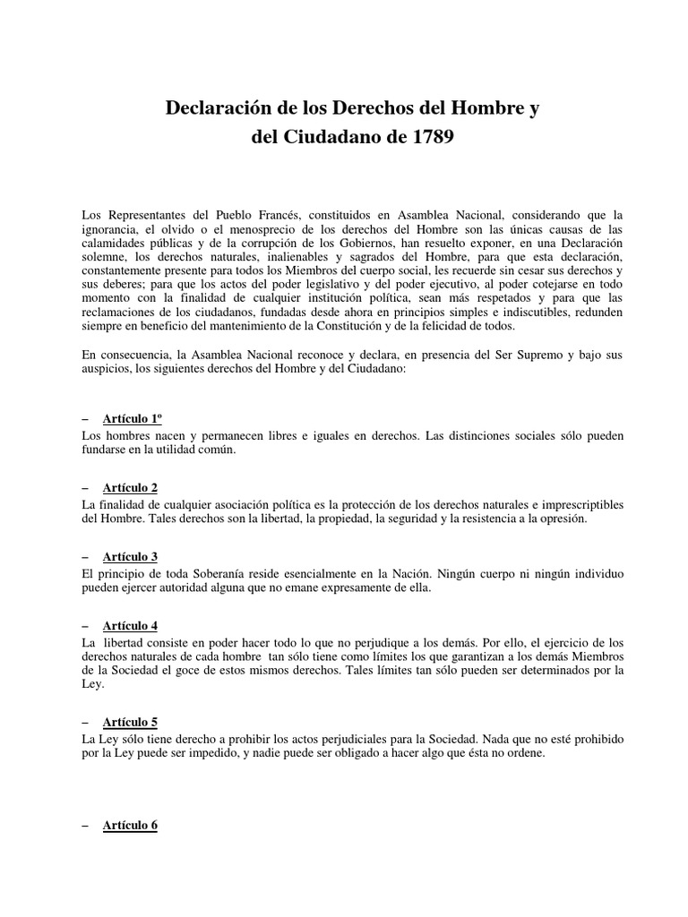 Declaración de los derechos del hombre y del ciudadano de 1789 Derechos humanos Gobierno