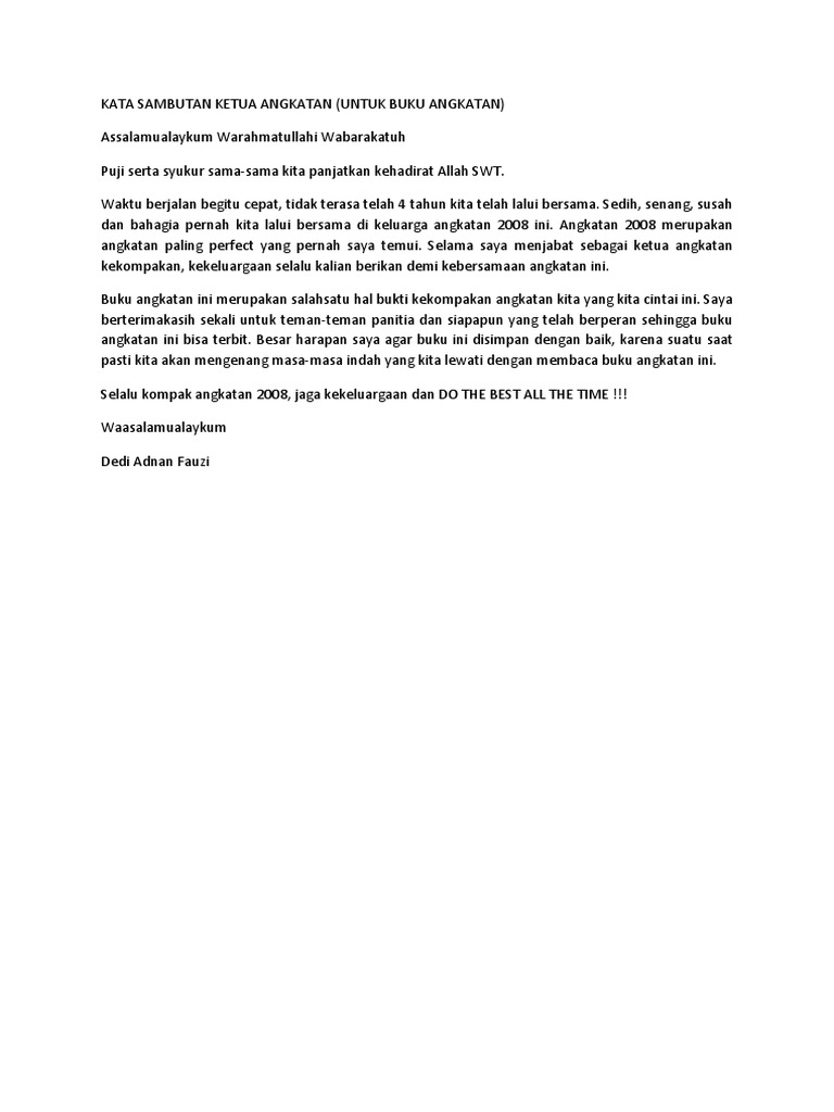 Kata Sambutan Ketua Angkatan