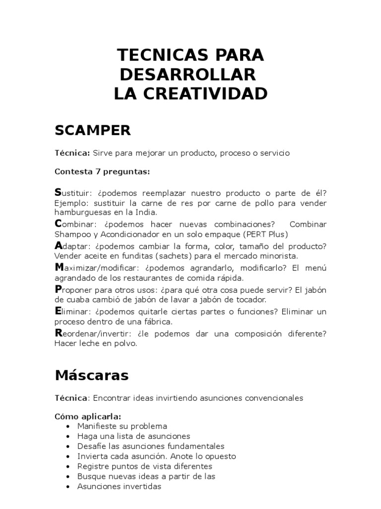 Tecnicas Para Desarrollar La Creatividad Pdf Creatividad Alimentos