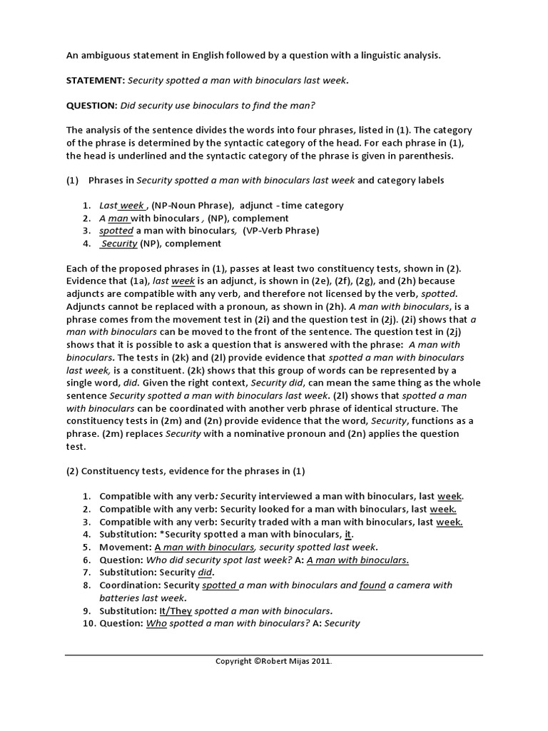 An Ambiguous Statement in English | PDF | Phrase | Subject (Grammar)
