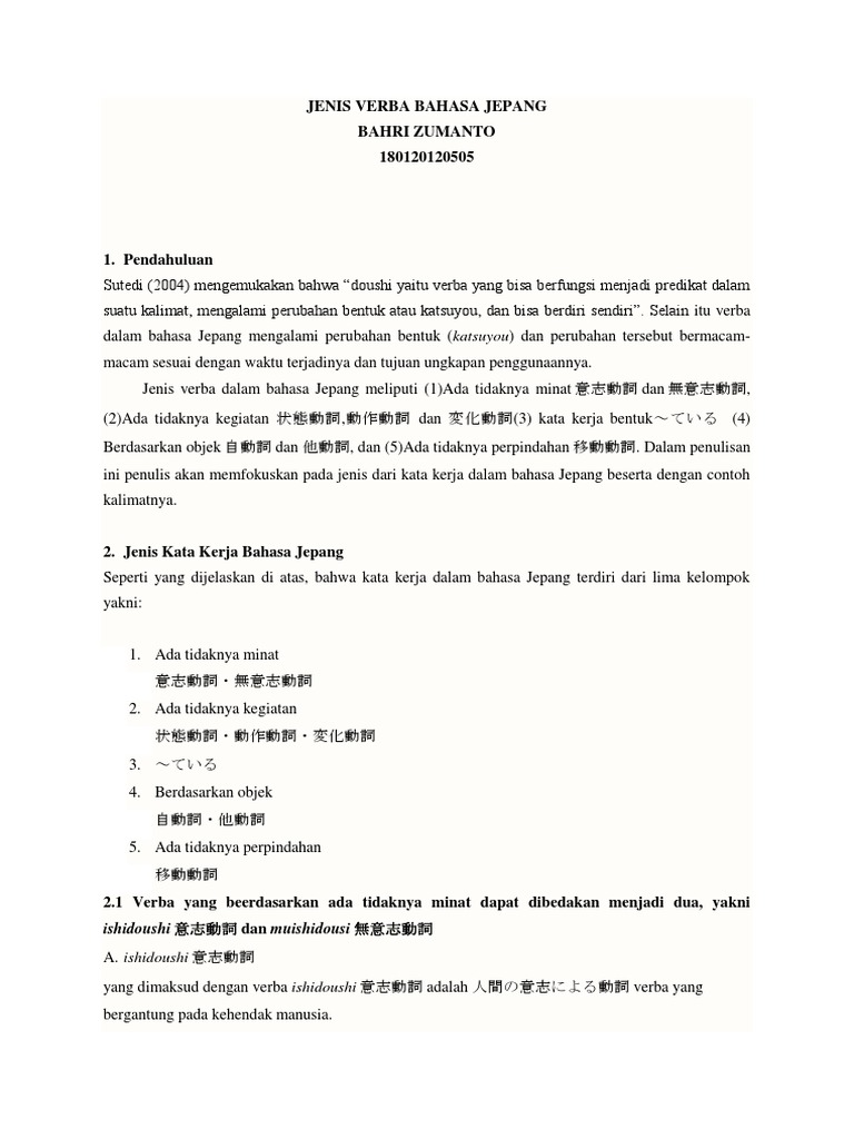 Jenis Verba Bahasa Jepang