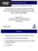 Download Corporate Governance Failures in Asia - How Can Directors and Corporate Counsel Help to Manage Risk 6-May-2009 - ACGA by AsiaBuyouts SN19163289 doc pdf