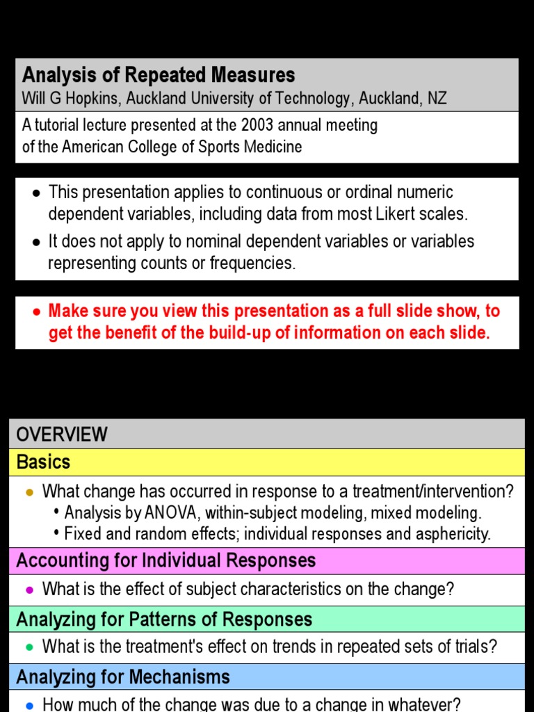 Analysis of Repeated Measures | PDF | Analysis Of Variance | Standard ...