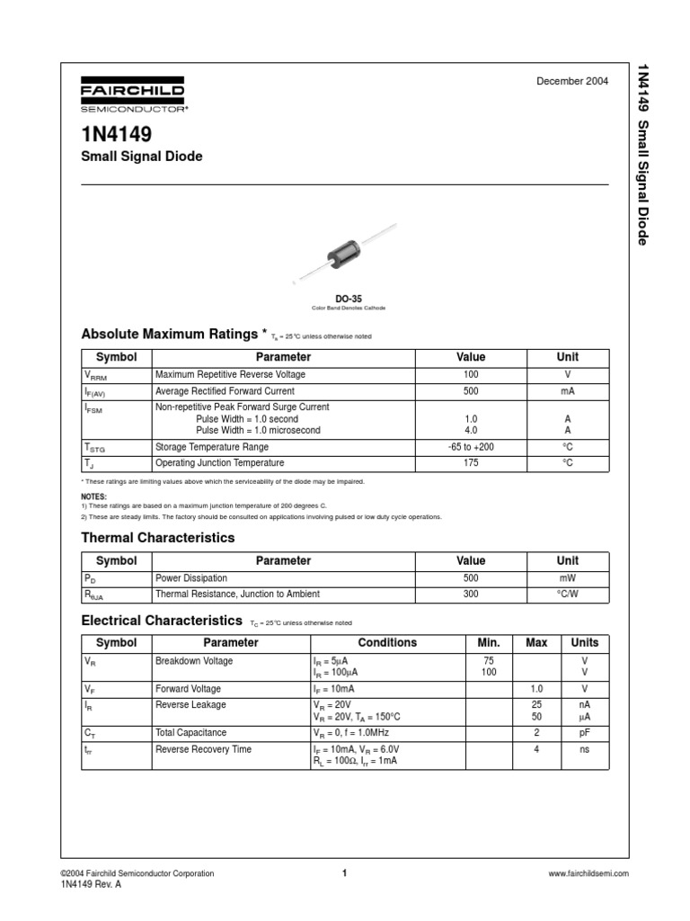 Diode Data Sheet 1N4149 PDF Diode Electronic Engineering