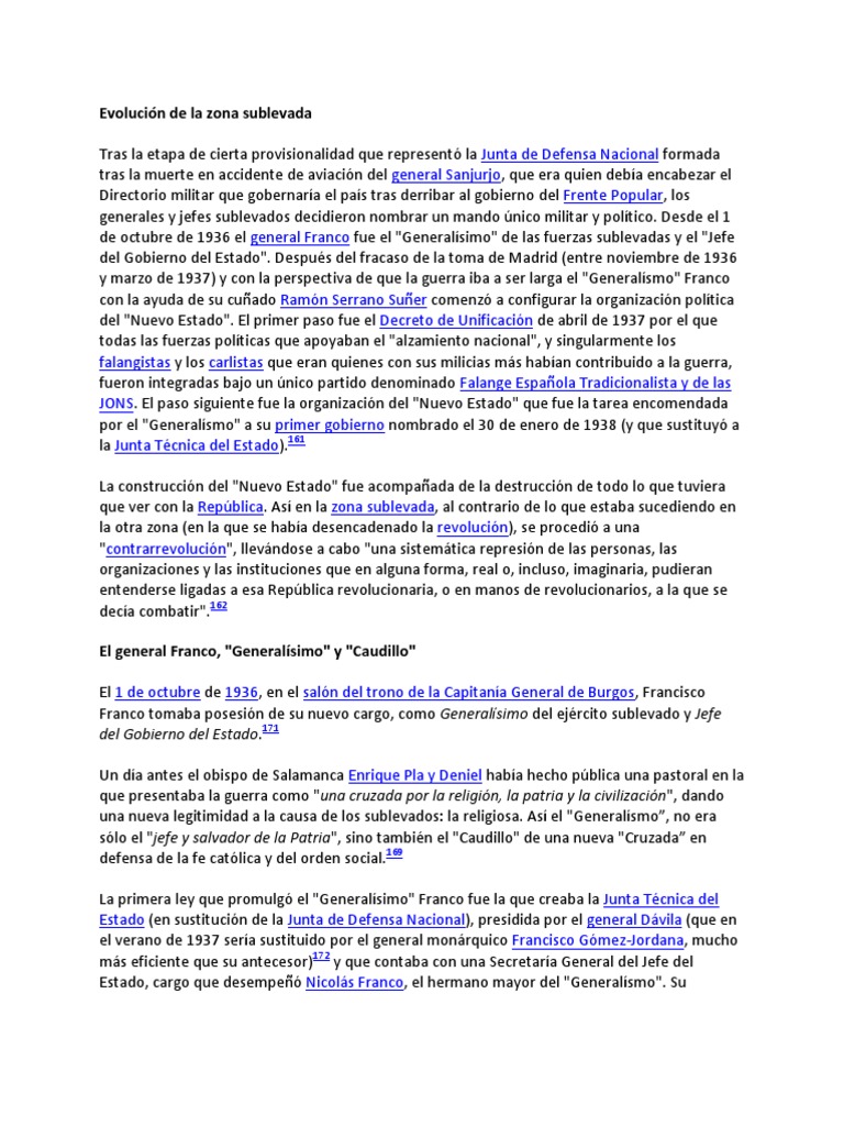 Evolución de La Zona Sublevada PDF Francisco franco guerra civil