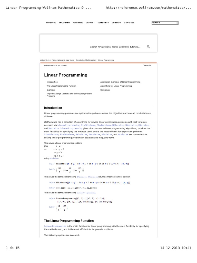 Linear Programming-Wolfram Mathematica 9 .. | PDF | Linear Programming ...