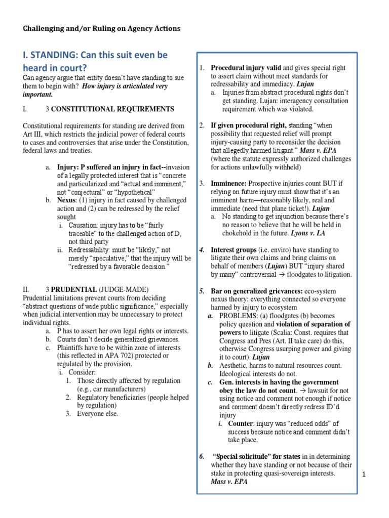 Agency Action Challenges and Standing | PDF | Standing (Law) | United ...