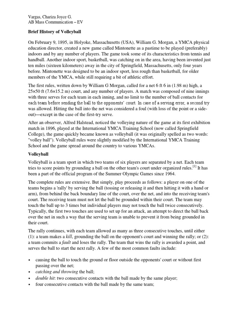 Brief History of Volleyball Volleyball Sports