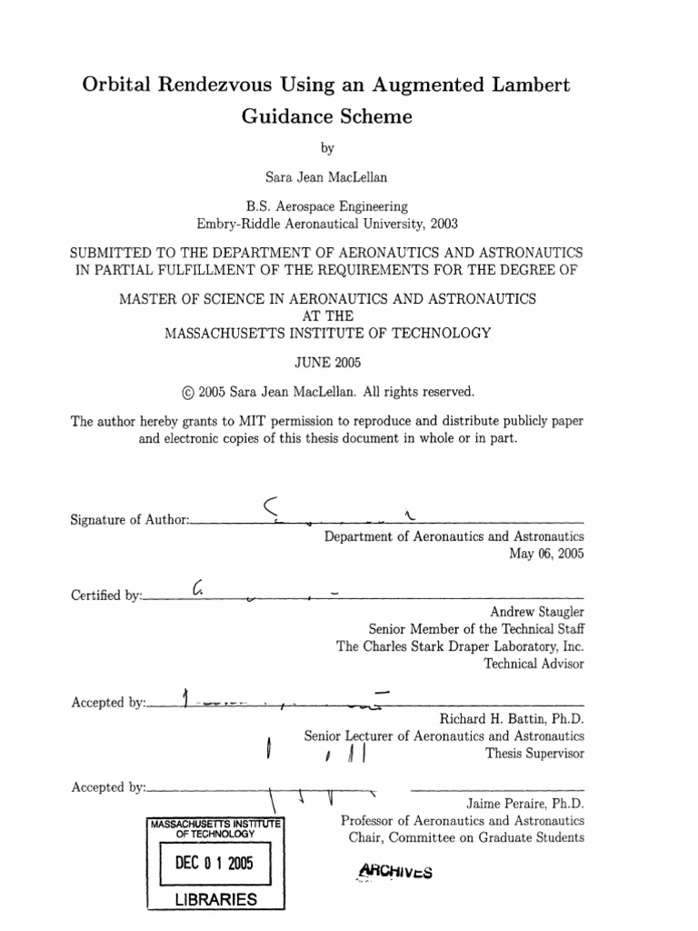 Orbital Rendezvous Using An Augmented Lambert Guidance Scheme | PDF ...