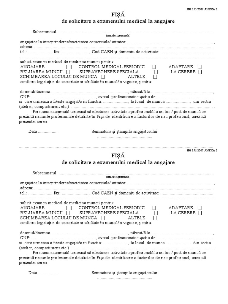 Fisa PT MM La Angajare Model | PDF