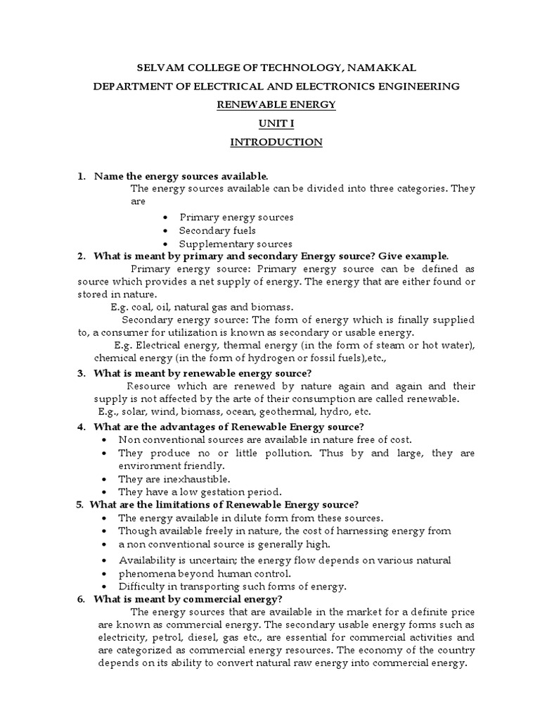EE1451 RES 2 Mark Q & A PDF Cogeneration Solar Energy
