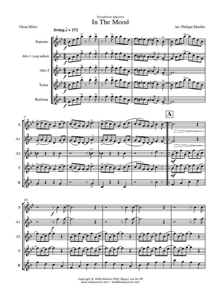 In The Mood PDF Tenor Saxophone Music Production
