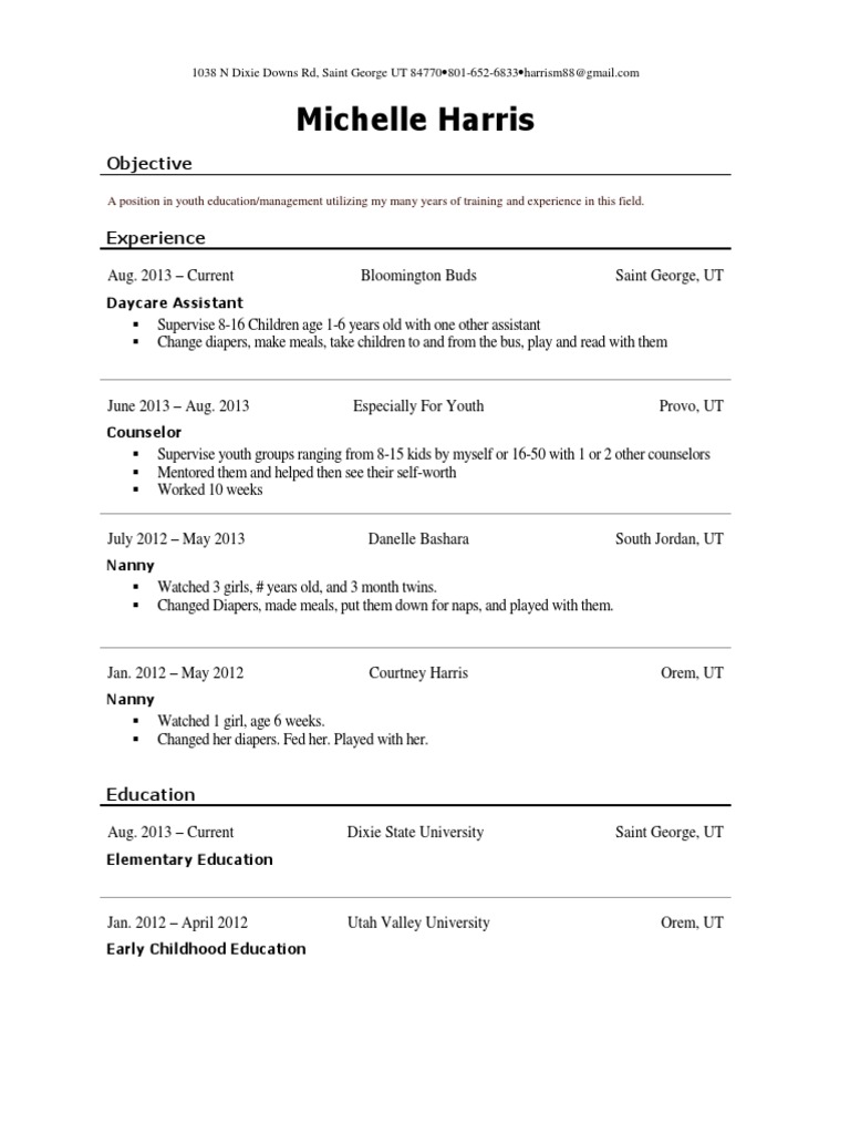Michelle Harris: Youth Education Resume | PDF