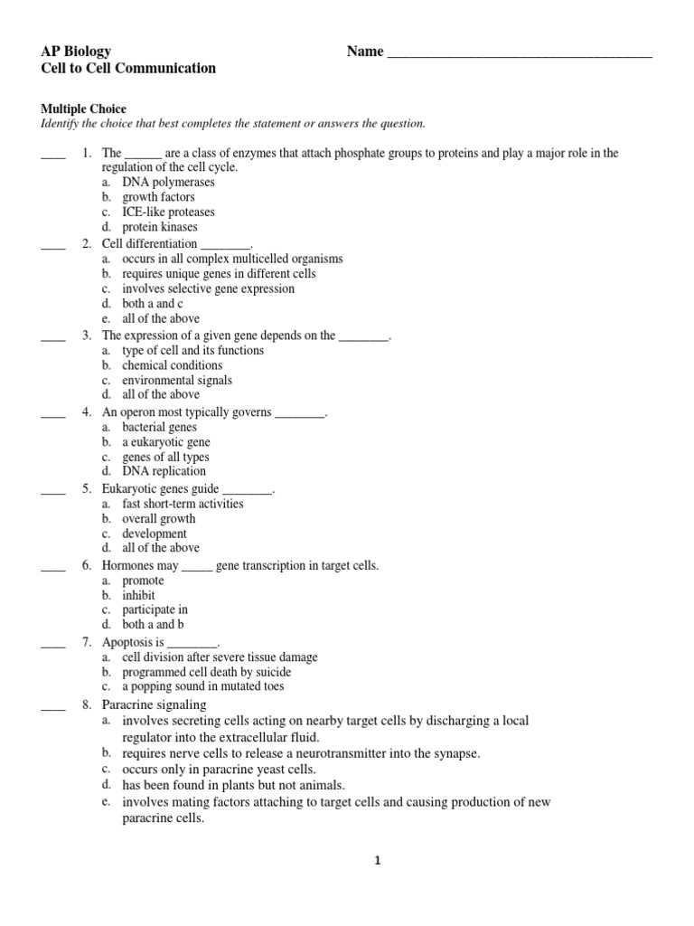 Cell Communication Practice Test | PDF | Signal Transduction | Cell ...