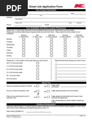 Application Form For Kmart Kmart Employment