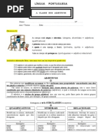 A CLASSE DOS ADJETIVOS - Ficha de Trabalho - 5º ano