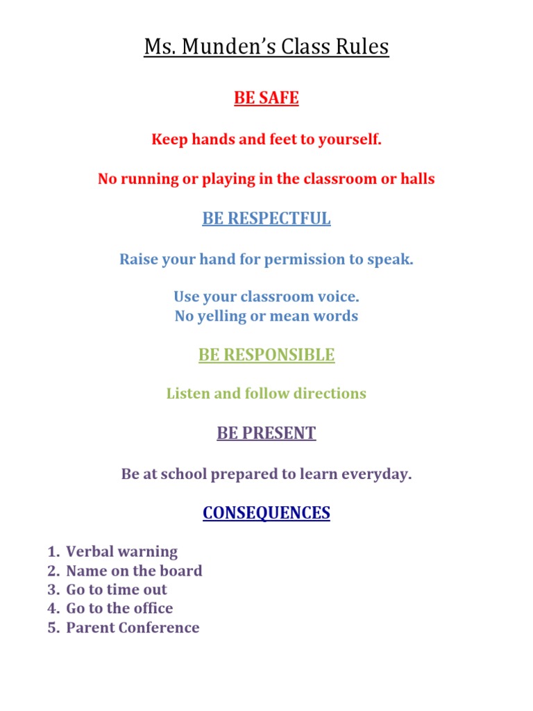Ms. Munden's Classroom Rules Guide | PDF | Language Arts & Discipline