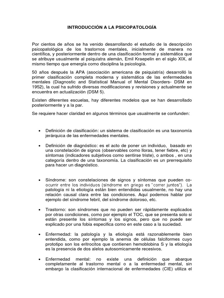 Introducción a la Psicopatología Mental | PDF | Trastorno mental ...