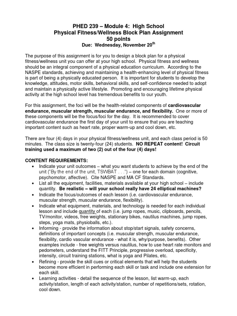 High School Fitness Wellness Block Plan | PDF | Physical Fitness ...