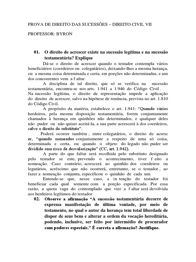 Direito de Acrescer na Sucessão Civil | PDF | Testamento | Parentesco e ...