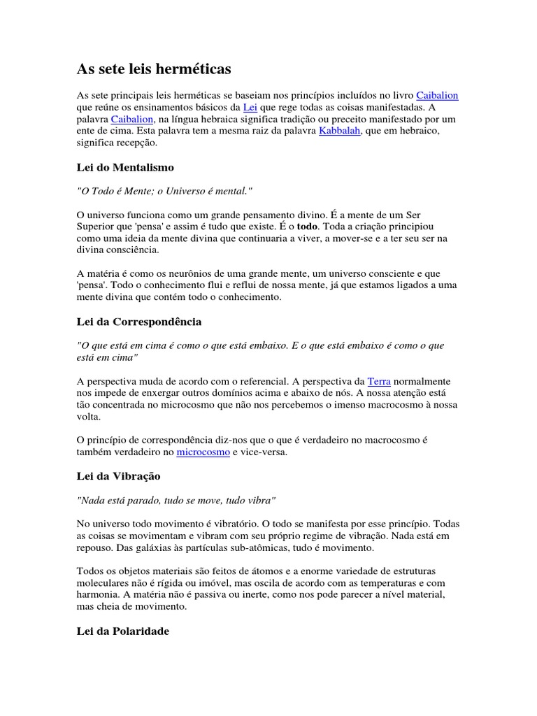As Sete Leis Herméticas Pdf Hermetismo Matéria