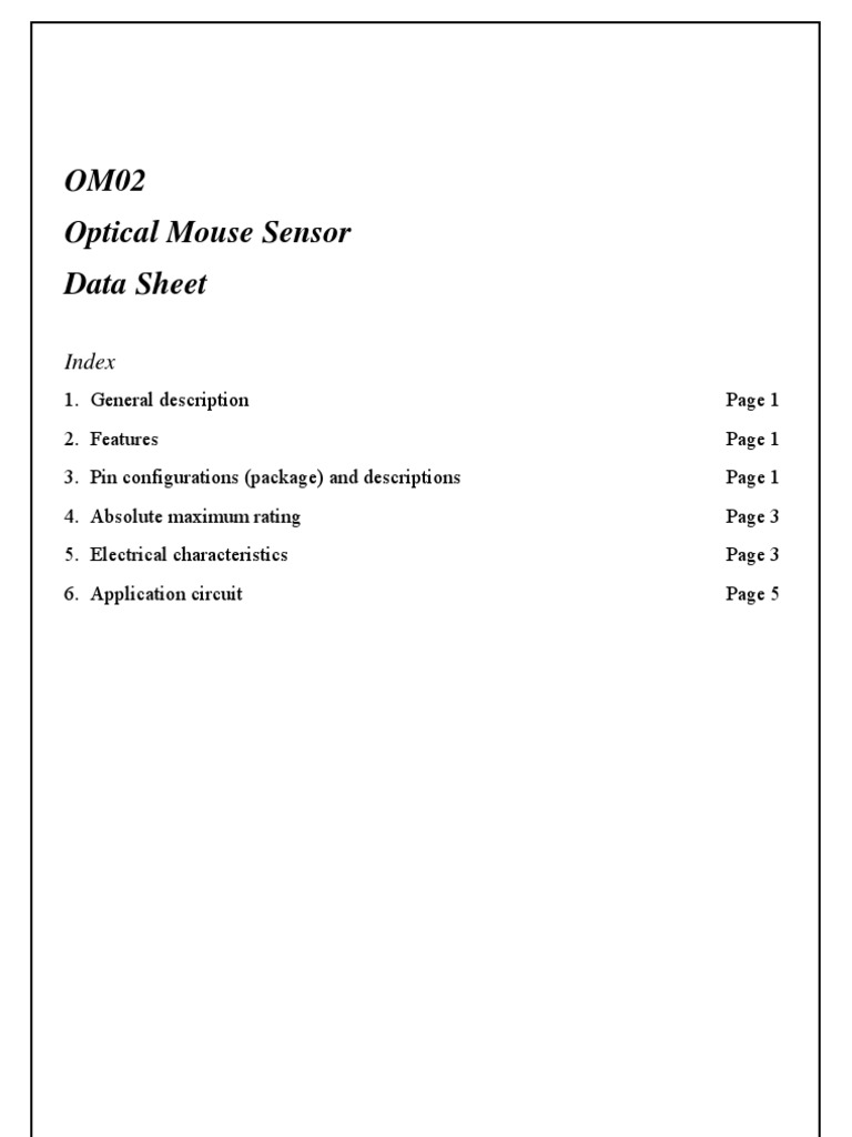 OM02 Optical Mouse Sensor Data Sheet Index PDF Electrical