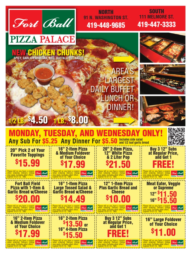 Fort Ball Pizza Palace Coupons Tiffin Pizza Coupon